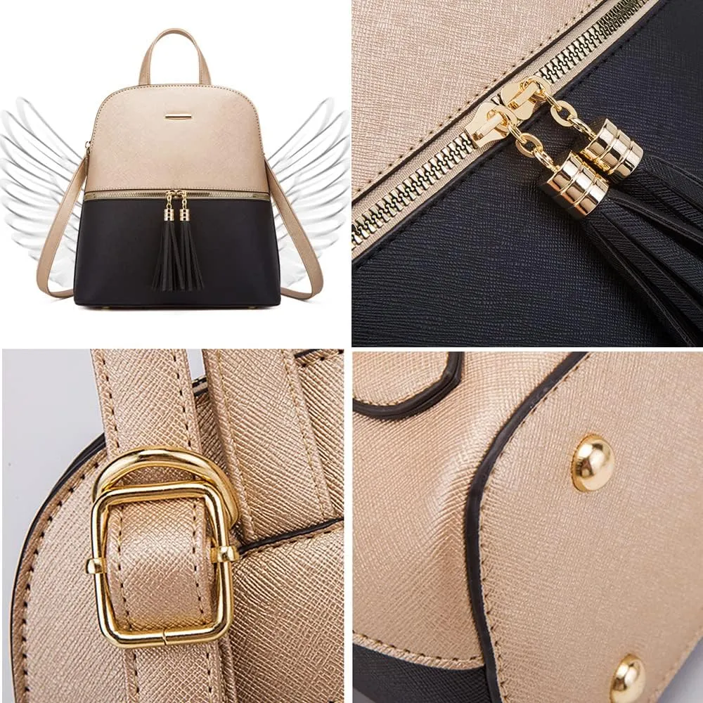 4Pcs Backpack and Purse Sets for Women Vegan Leather Handbags Chain Satchel Crossbody Shoulder Bag Belt Bag Clutch Wallet-Brown