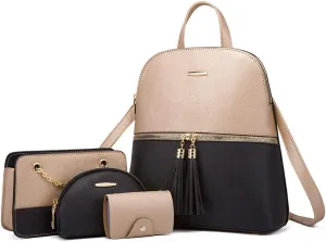 4Pcs Backpack and Purse Sets for Women Vegan Leather Handbags Chain Satchel Crossbody Shoulder Bag Belt Bag Clutch Wallet-Gold