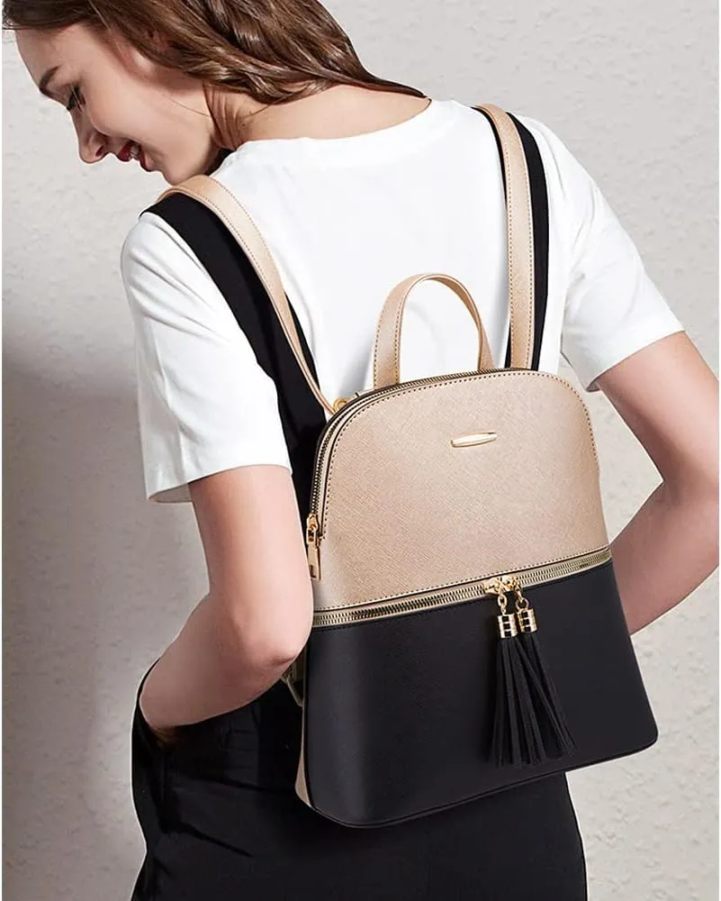 4Pcs Backpack and Purse Sets for Women Vegan Leather Handbags Chain Satchel Crossbody Shoulder Bag Belt Bag Clutch Wallet-Gold