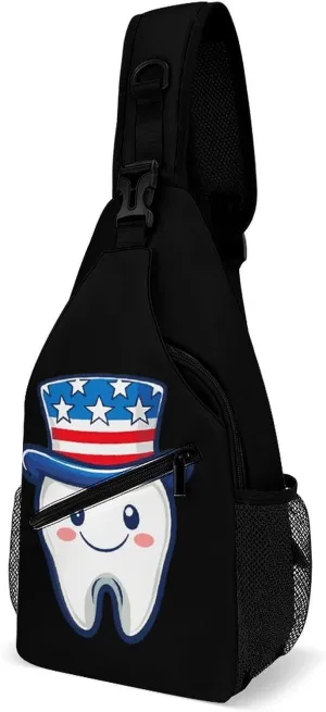 4th Of July U.S. Tooth Casual Sling Bag Backpack Travel Shoulder Chest Crossbody Bags Adjustable Daypack Unisex