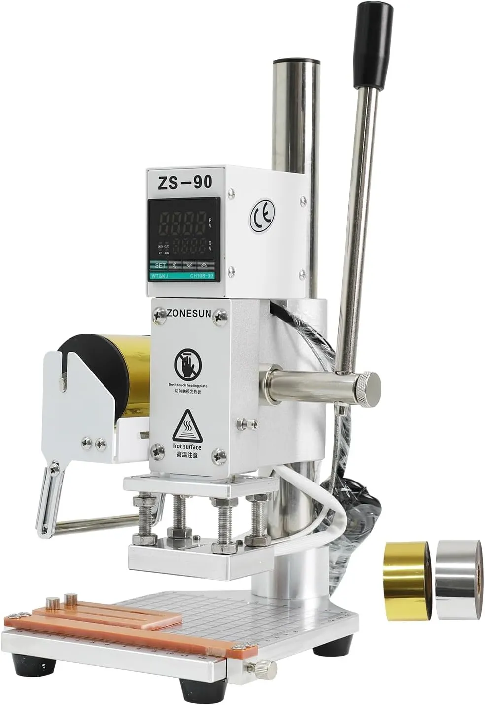 5x7cm Digital Embossing Machine Hot Foil Stamping Machine Manual Tipper Stamper for PVC Leather Pu and Paper Stamping with Paper Holder and Scale