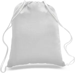 (6 Pack) 100% Cotton Canvas Drawstring Tote Bag 14in X 18in Gym, Basketball, Soccer, Sports Backpack (White)