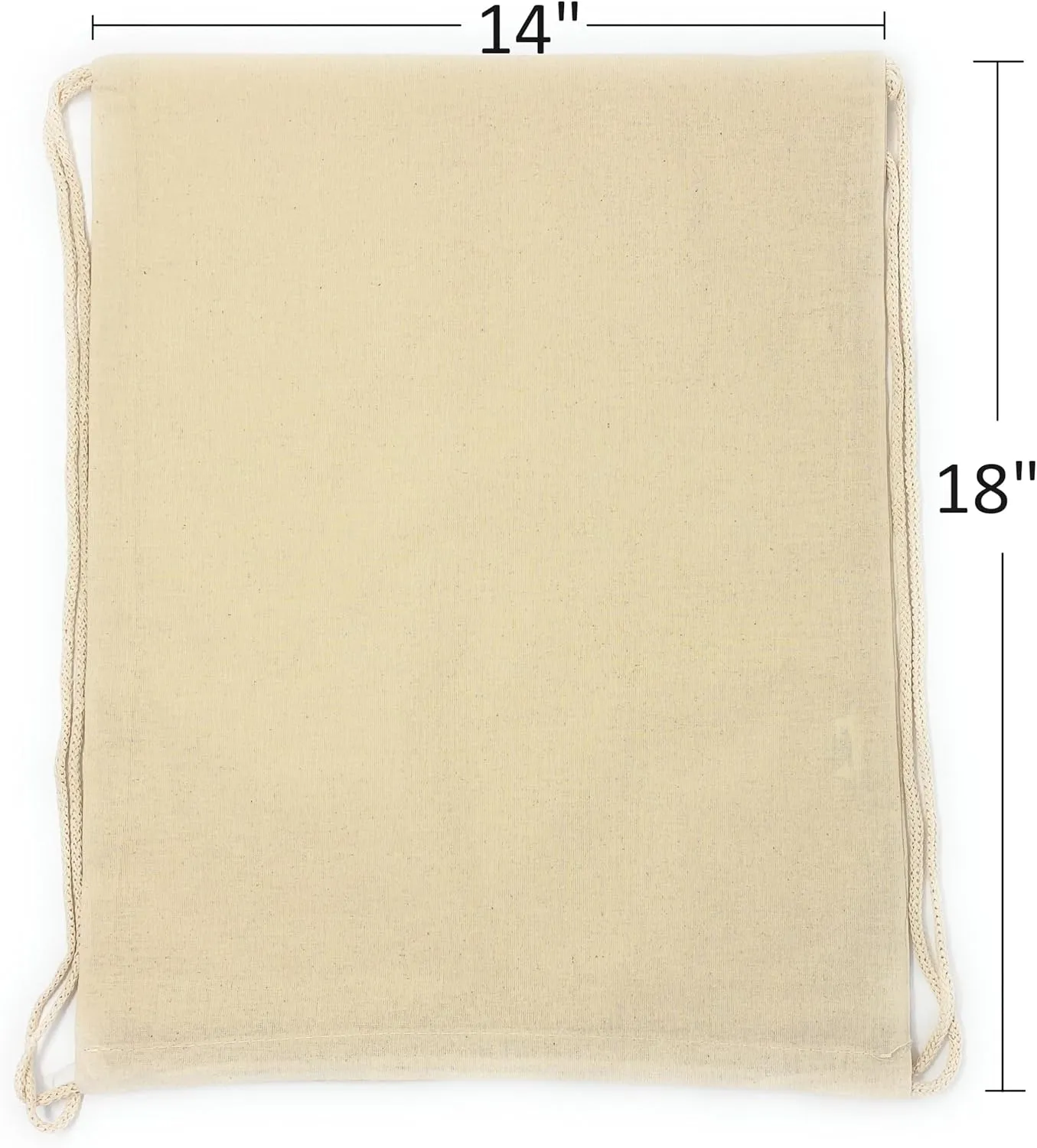 (6 Pack) 100% Cotton Canvas Drawstring Tote Bag 14in X 18in Gym, Basketball, Soccer, Sports Backpack (White)