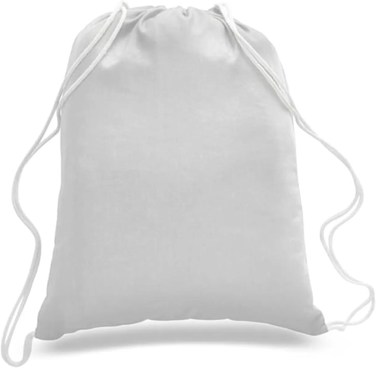 (6 Pack) 100% Cotton Canvas Drawstring Tote Bag 14in X 18in Gym, Basketball, Soccer, Sports Backpack (White)