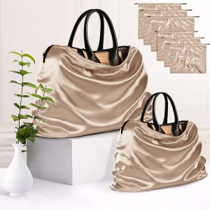 6 Pack Silky Dust Bags for Handbags, Amber Beige Satin Dust Cover Bag Silk Drawstring Bag Handbag Protector Travel Storage Pouch for Purse Shoes Boots(19.6 x 15.7 In   23.6 x 19.6 In)