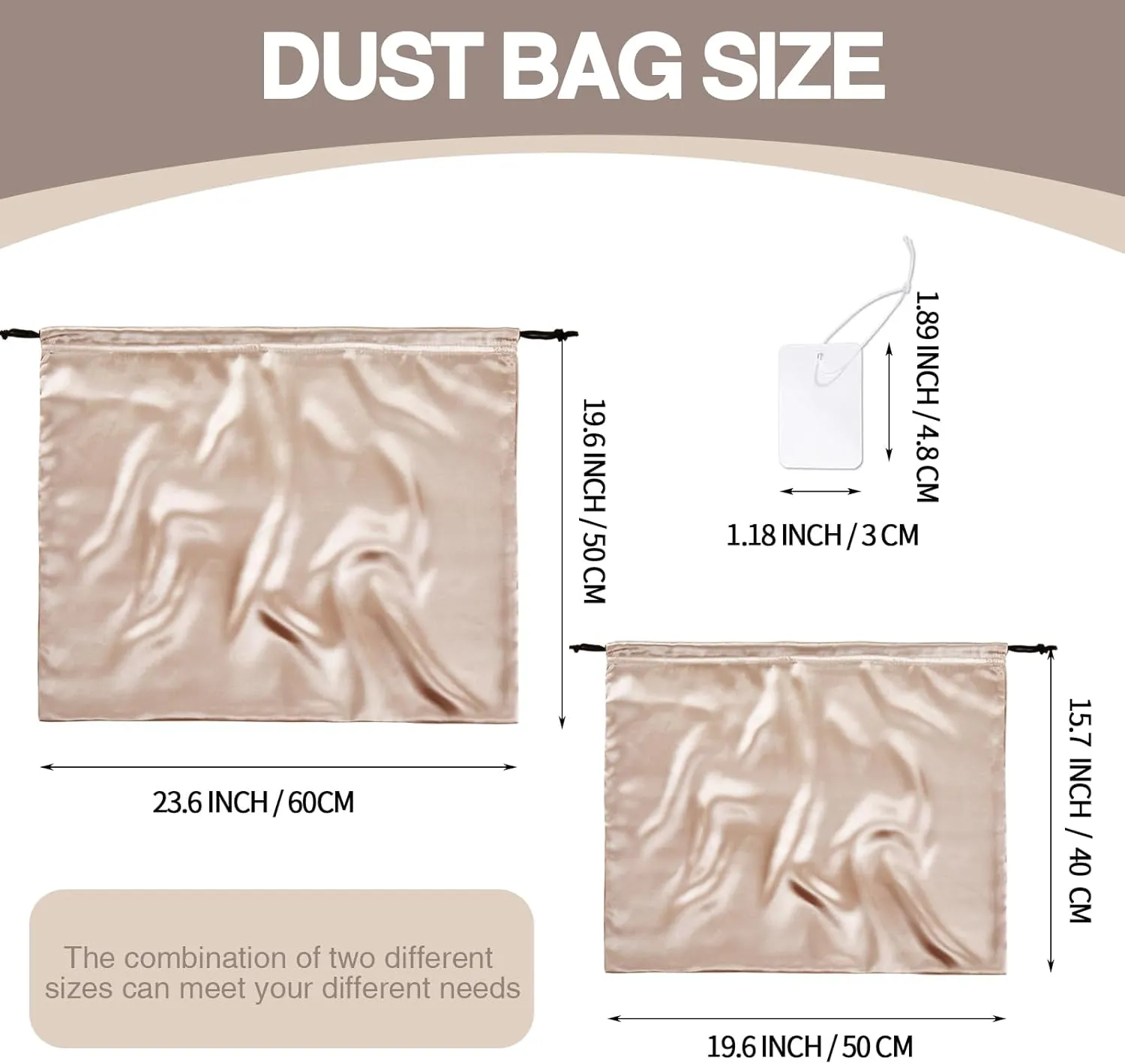 6 Pack Silky Dust Bags for Handbags, Amber Beige Satin Dust Cover Bag Silk Drawstring Bag Handbag Protector Travel Storage Pouch for Purse Shoes Boots(19.6 x 15.7 In   23.6 x 19.6 In)