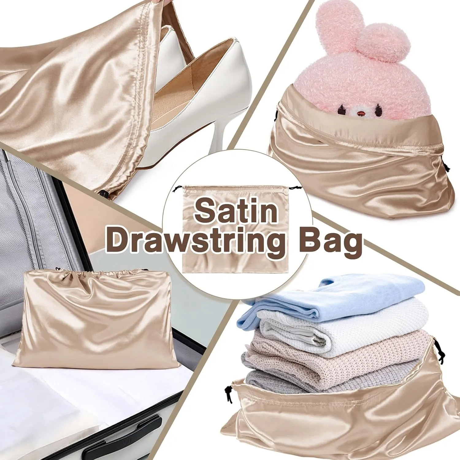 6 Pack Silky Dust Bags for Handbags, Amber Beige Satin Dust Cover Bag Silk Drawstring Bag Handbag Protector Travel Storage Pouch for Purse Shoes Boots(19.6 x 15.7 In   23.6 x 19.6 In)