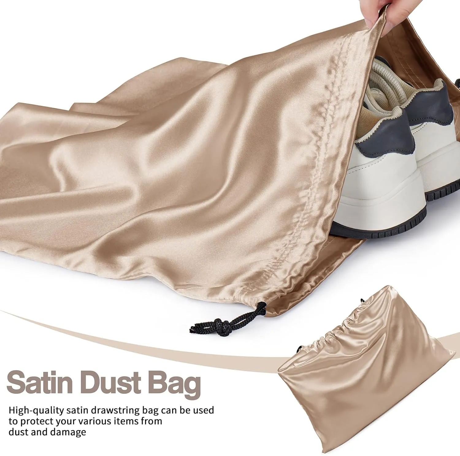 6 Pack Silky Dust Bags for Handbags, Amber Beige Satin Dust Cover Bag Silk Drawstring Bag Handbag Protector Travel Storage Pouch for Purse Shoes Boots(19.6 x 15.7 In   23.6 x 19.6 In)