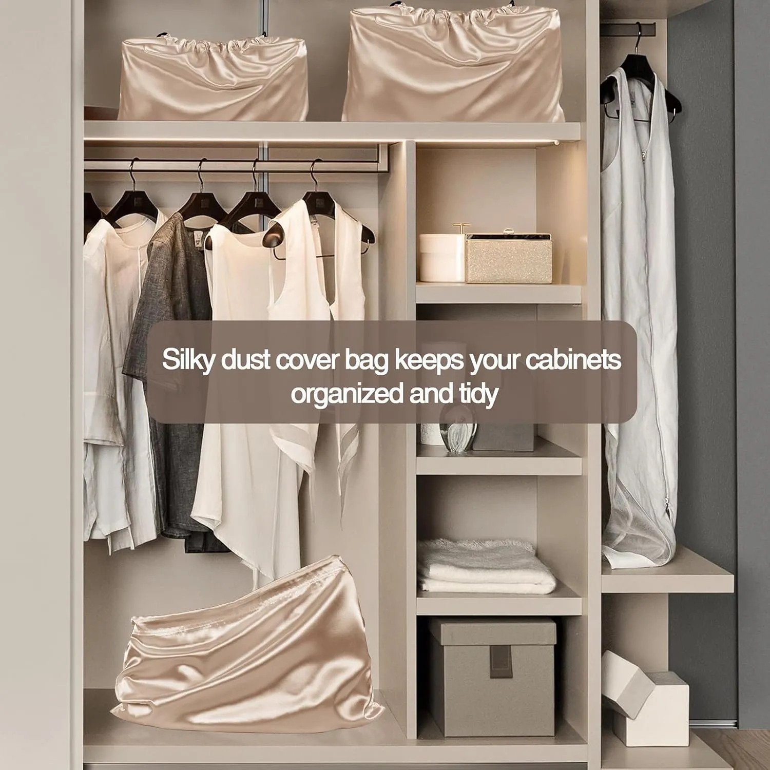 6 Pack Silky Dust Bags for Handbags, Amber Beige Satin Dust Cover Bag Silk Drawstring Bag Handbag Protector Travel Storage Pouch for Purse Shoes Boots(19.6 x 15.7 In   23.6 x 19.6 In)