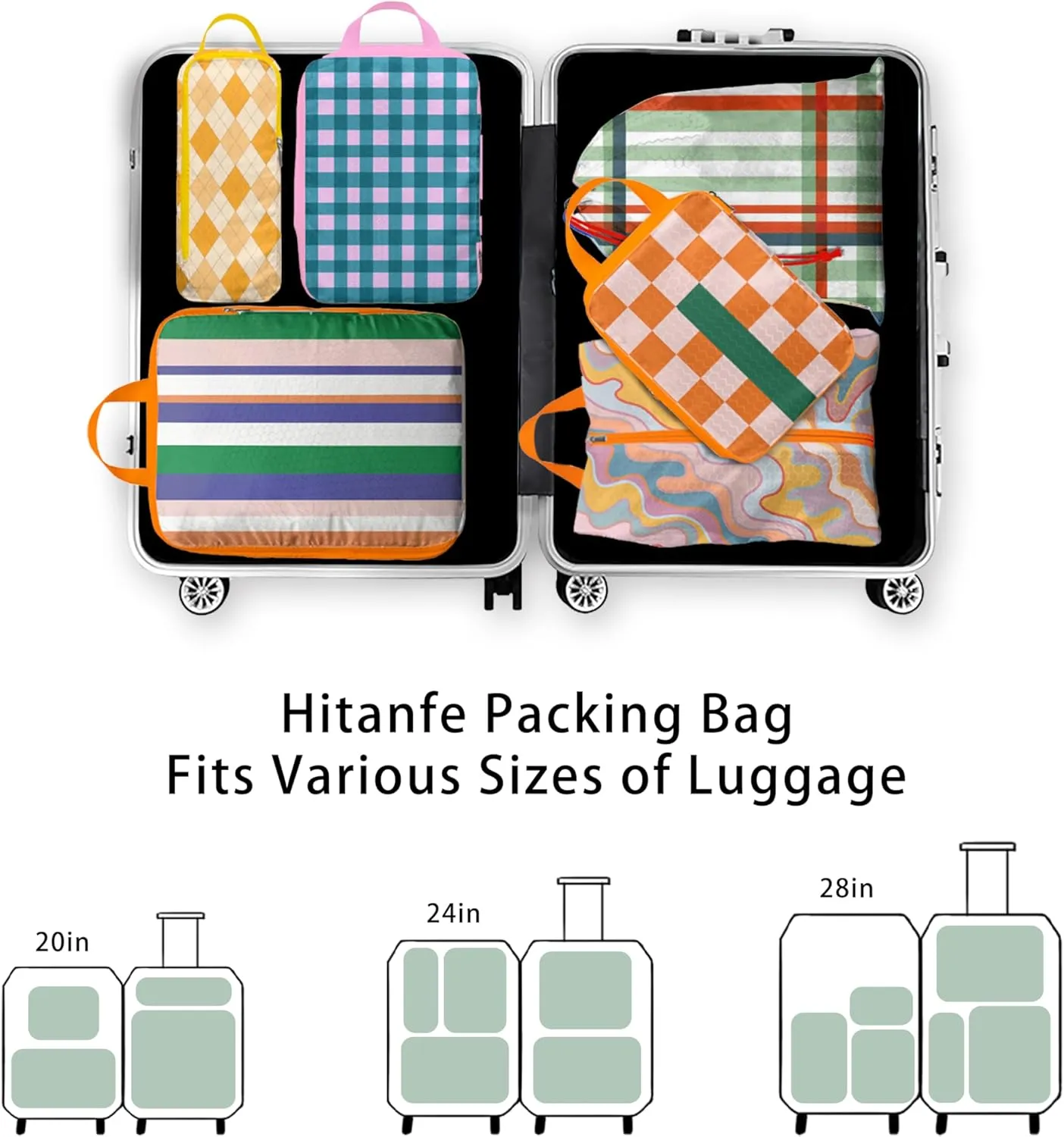 6 Pcs Compression Packing Cubes for Travel Suitcases, Waterproof Luggage Organizer Bags Set, Washable Packaging Cubes for Women Backpack Travel Perfect for Carry-Ons and Storage
