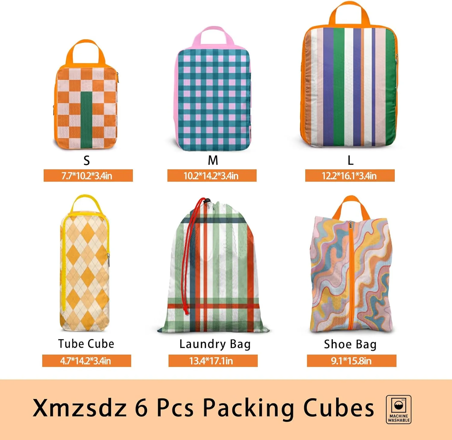6 Pcs Compression Packing Cubes for Travel Suitcases, Waterproof Luggage Organizer Bags Set, Washable Packaging Cubes for Women Backpack Travel Perfect for Carry-Ons and Storage