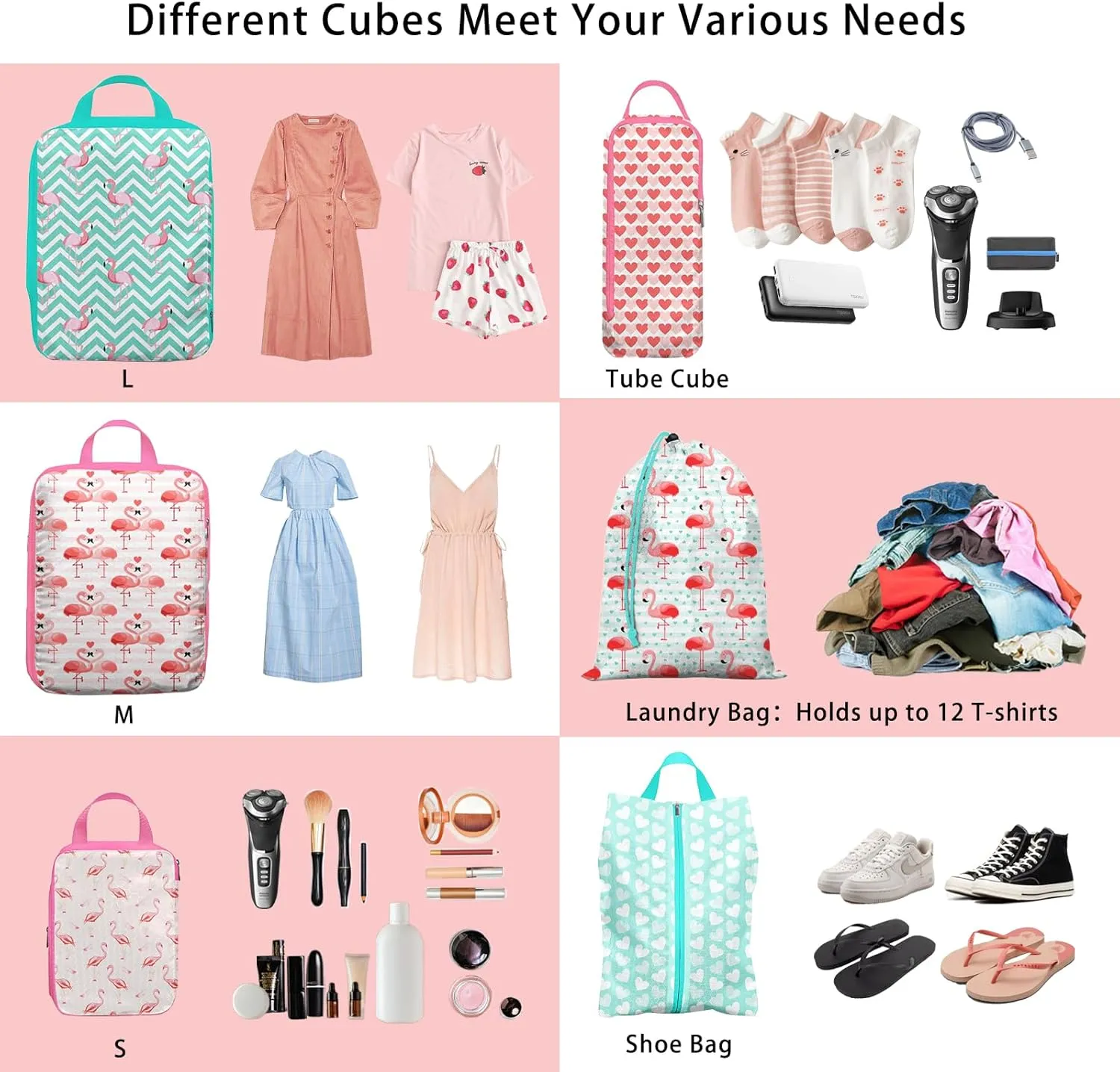 6 Pcs Compression Packing Cubes for Travel Suitcases, Waterproof Luggage Organizer Bags Set, Washable Packaging Cubes for Women Backpack Travel Perfect for Carry-Ons and Storage