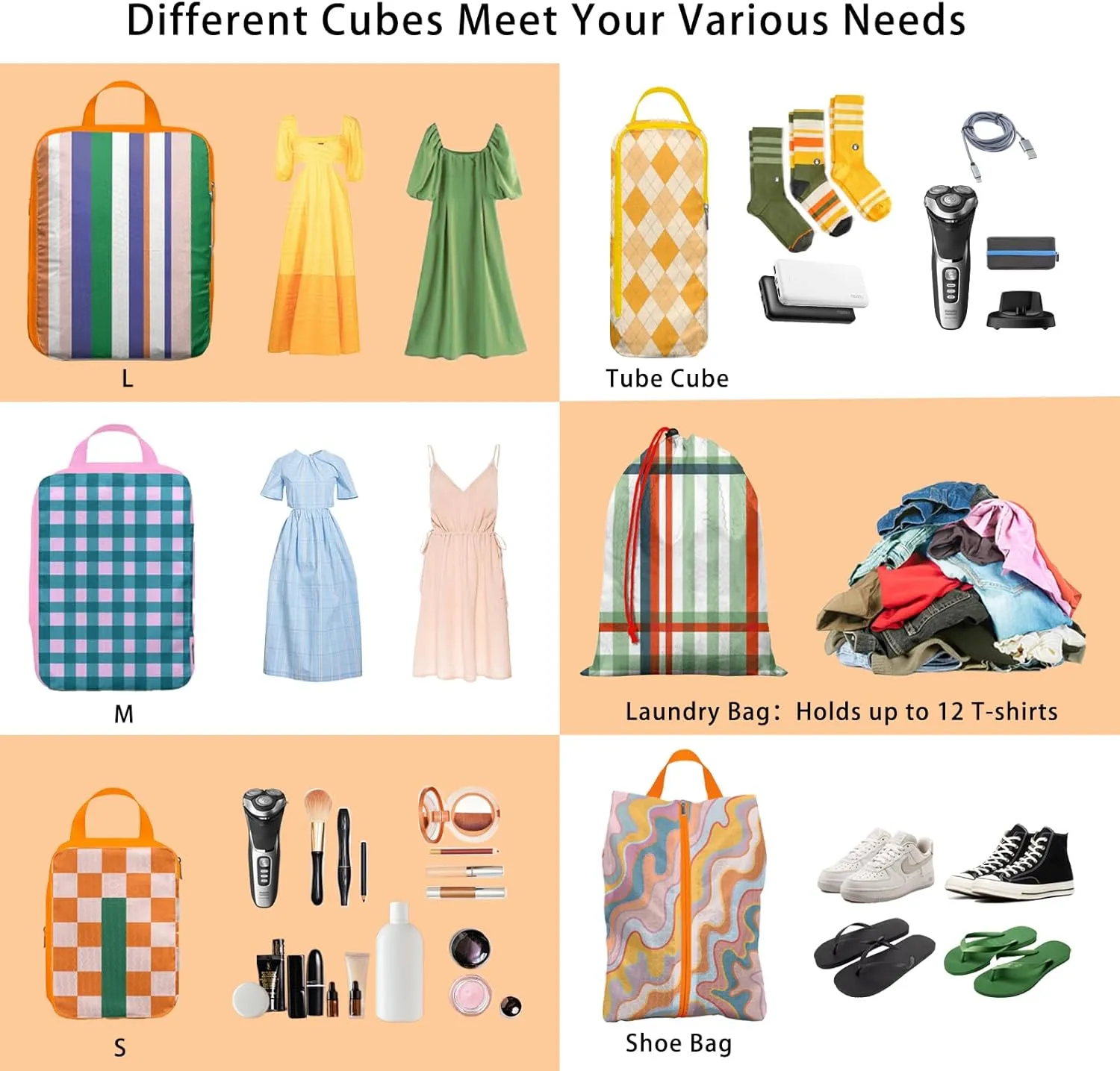 6 Pcs Compression Packing Cubes for Travel Suitcases, Waterproof Luggage Organizer Bags Set, Washable Packaging Cubes for Women Backpack Travel Perfect for Carry-Ons and Storage