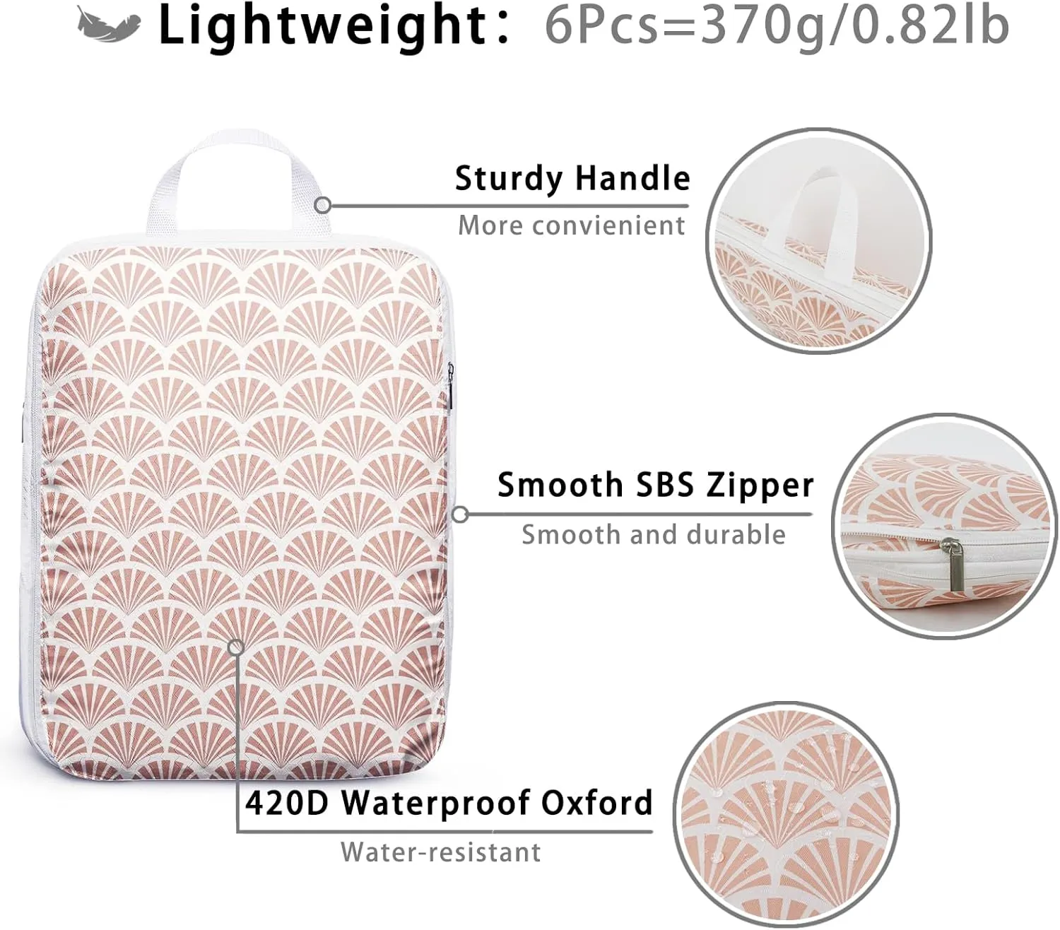 6 Pcs Compression Packing Cubes for Travel Suitcases, Waterproof Luggage Organizer Bags Set, Washable Packaging Cubes for Women Backpack Travel Perfect for Carry-Ons and Storage