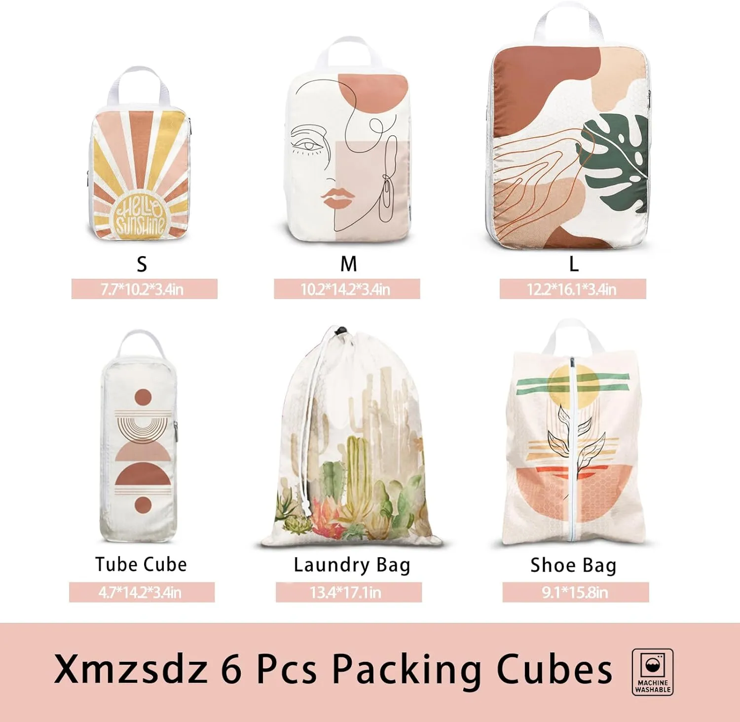 6 Pcs Compression Packing Cubes for Travel Suitcases, Waterproof Luggage Organizer Bags Set, Washable Packaging Cubes for Women Backpack Travel Perfect for Carry-Ons and Storage