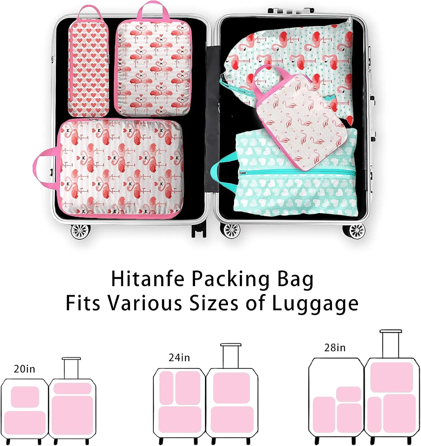 6 Pcs Compression Packing Cubes for Travel Suitcases, Waterproof Luggage Organizer Bags Set, Washable Packaging Cubes for Women Backpack Travel Perfect for Carry-Ons and Storage