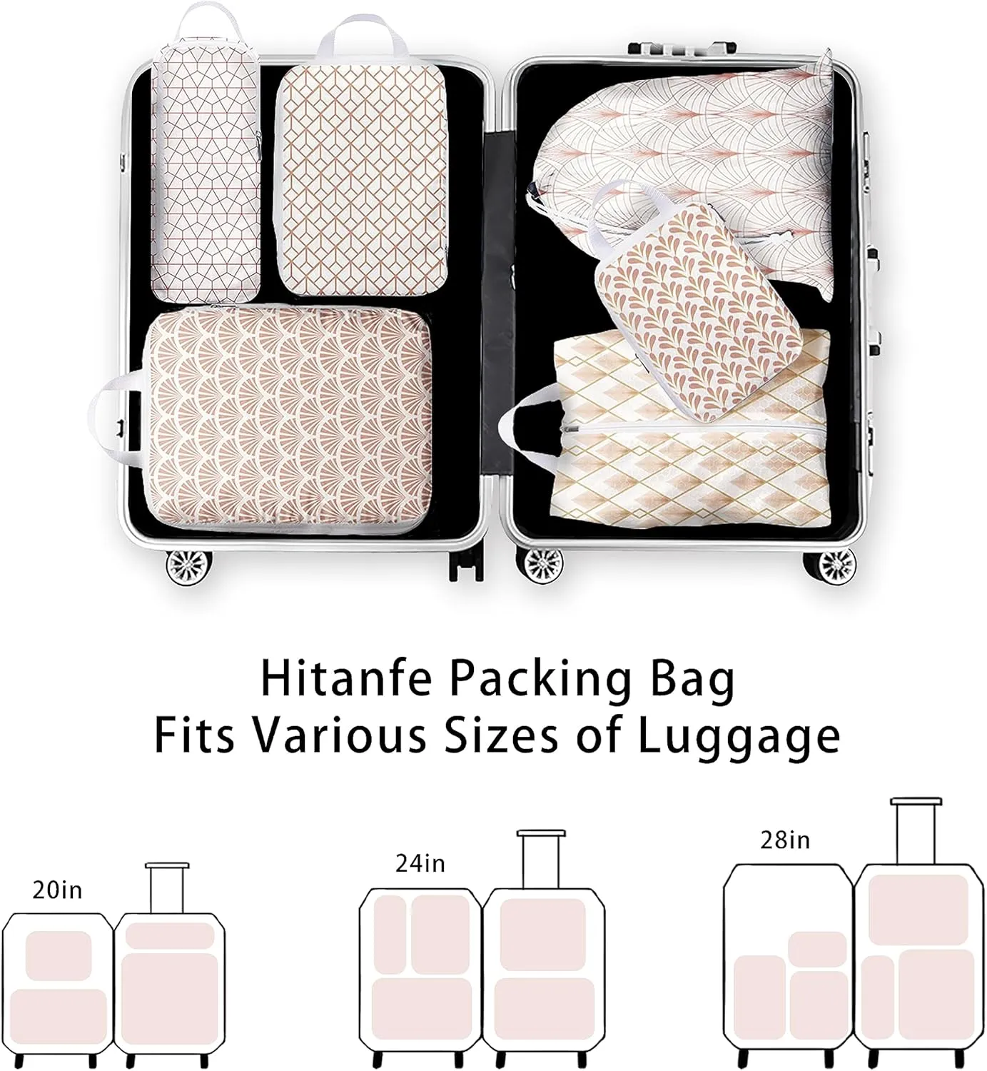 6 Pcs Compression Packing Cubes for Travel Suitcases, Waterproof Luggage Organizer Bags Set, Washable Packaging Cubes for Women Backpack Travel Perfect for Carry-Ons and Storage