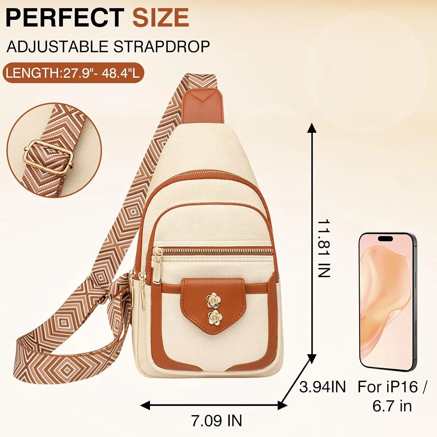 6L Sling Bag for Women Men Crossbody Bags Fanny Pack Cross Body Bag for Woman Travel Purse Sling Backpack Faux Leather Trendy