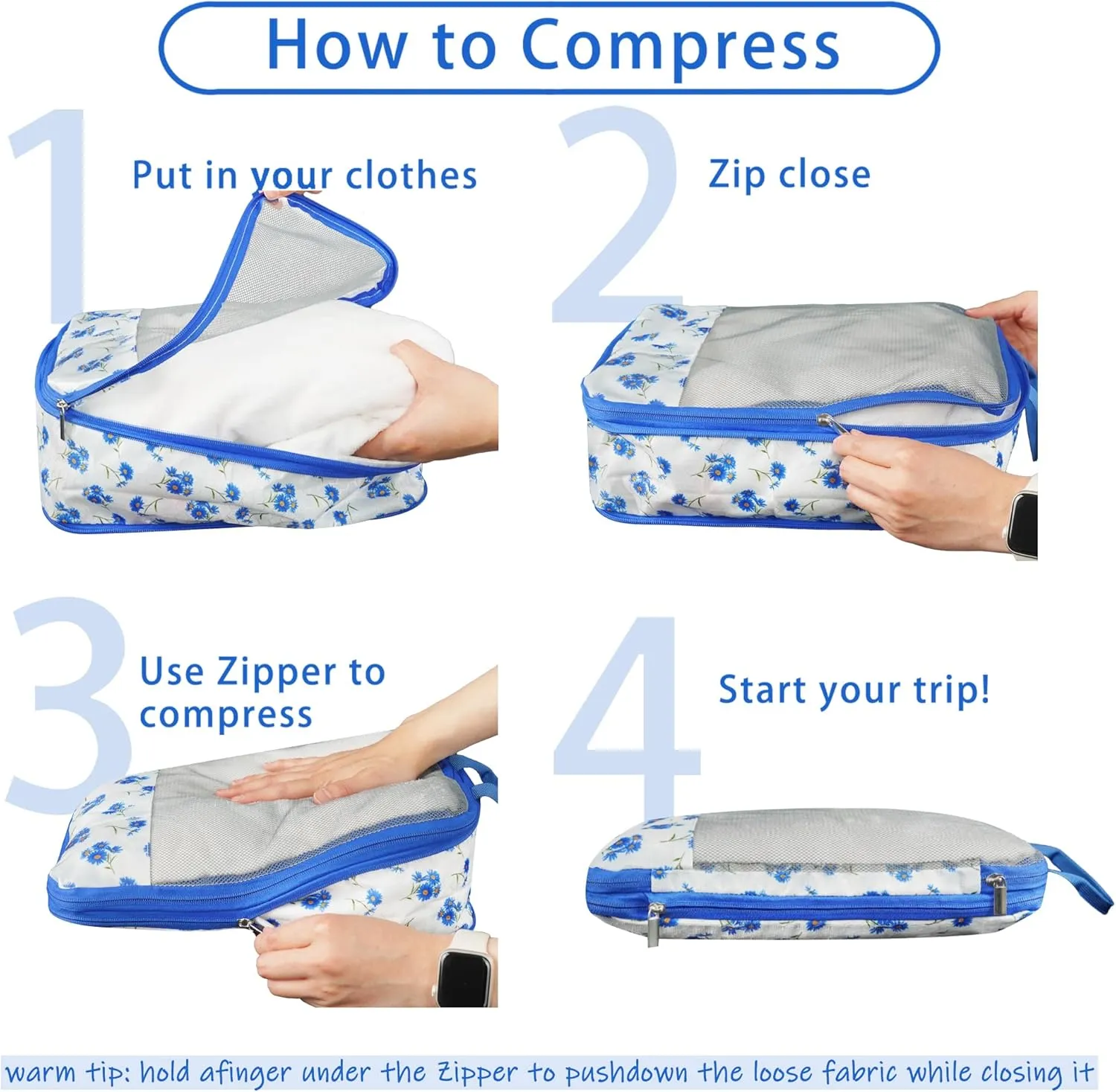 7 Pcs Compression Packing Cubes for Travel Luggage, Lightweight Suitcase Organizer Bags Set, Compression Packaging Cube for Travel Essentials, Packing Cubes for Carry on Suitcase
