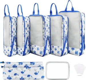 7 Pcs Compression Packing Cubes for Travel Luggage, Lightweight Suitcase Organizer Bags Set, Compression Packaging Cube for Travel Essentials, Packing Cubes for Carry on Suitcase