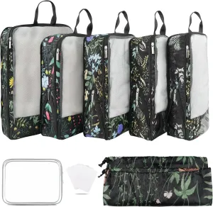 7 Pcs Compression Packing Cubes Travel for Suitcases, Luggage Organizer Lightweight Storage Bags Set for Backpack Travel- Packaging Cubes for Carry-Ons and Storage (black green)