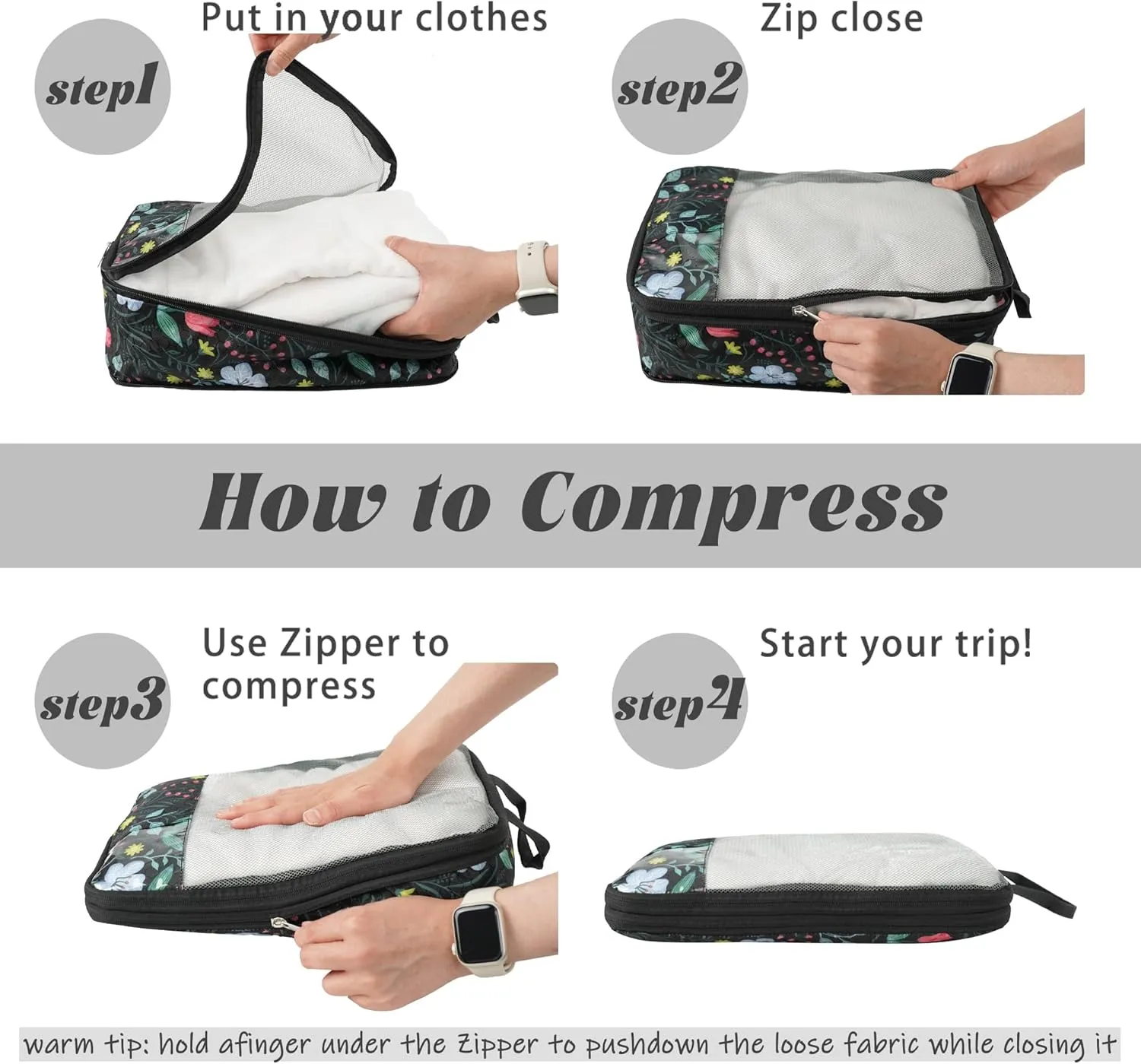 7 Pcs Compression Packing Cubes Travel for Suitcases, Luggage Organizer Lightweight Storage Bags Set for Backpack Travel- Packaging Cubes for Carry-Ons and Storage (black green)