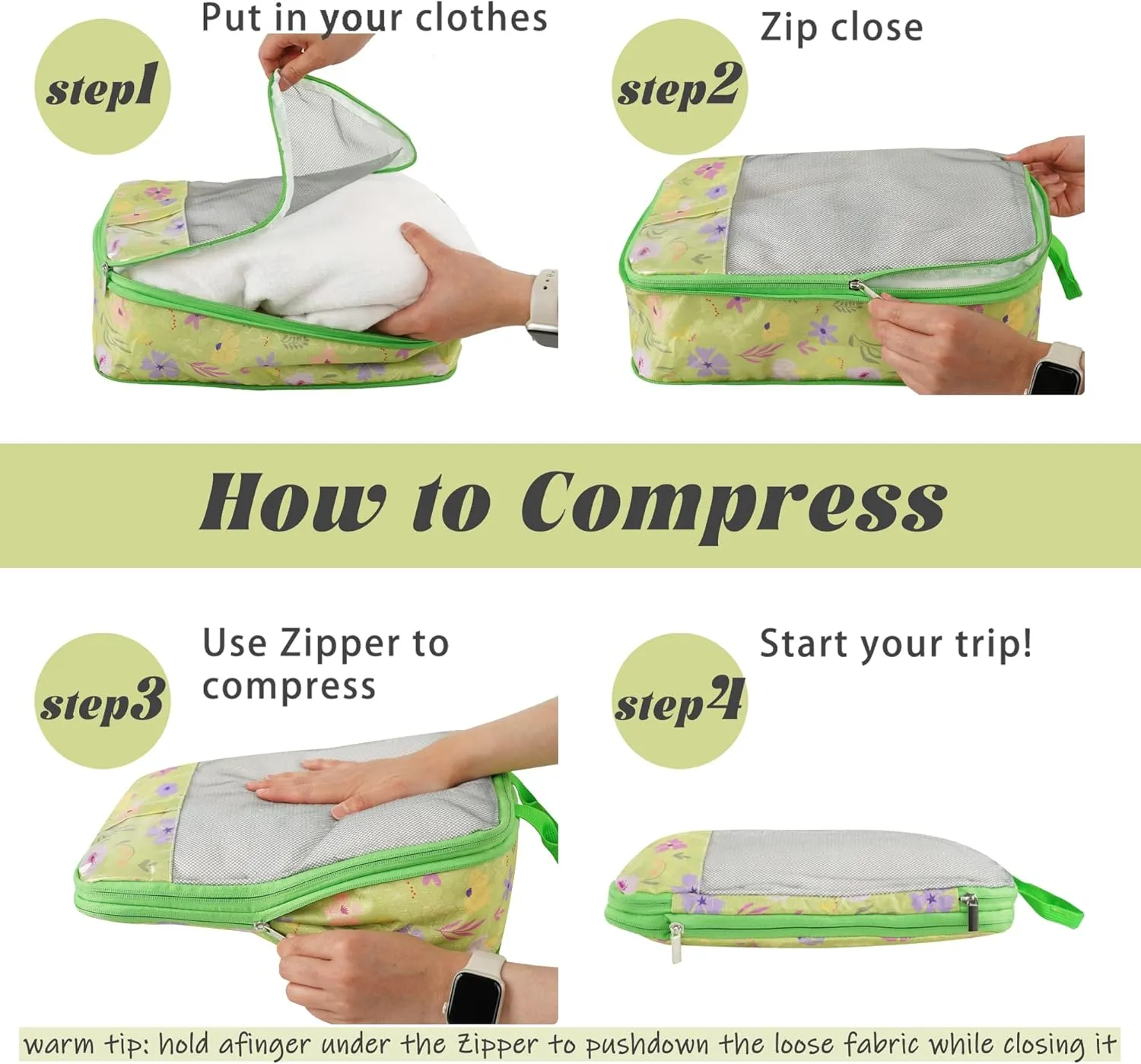 7 Pcs Compression Packing Cubes Travel for Suitcases, Luggage Organizer Lightweight Storage Bags Set for Backpack Travel- Packaging Cubes for Carry-Ons and Storage