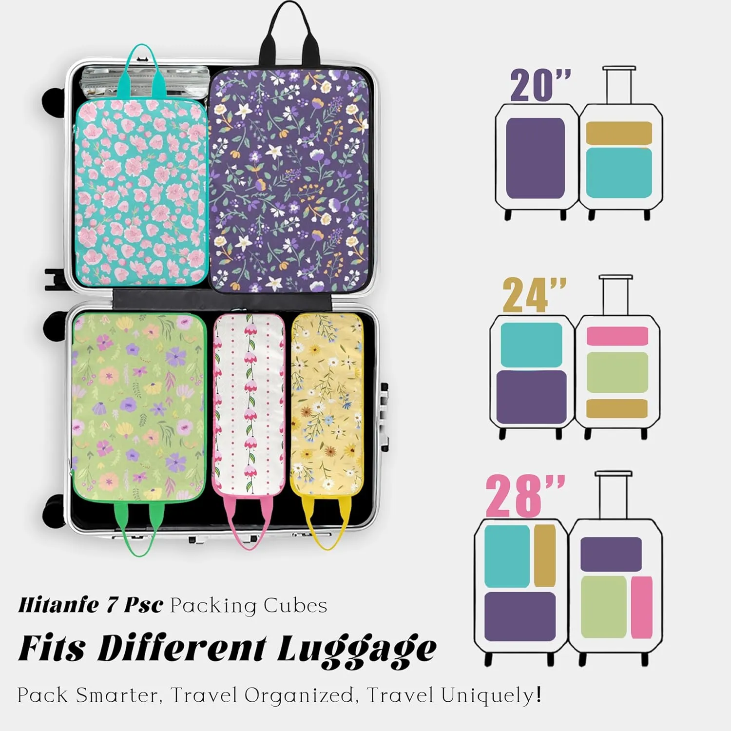 7 Pcs Compression Packing Cubes Travel for Suitcases, Luggage Organizer Lightweight Storage Bags Set for Backpack Travel- Packaging Cubes for Carry-Ons and Storage