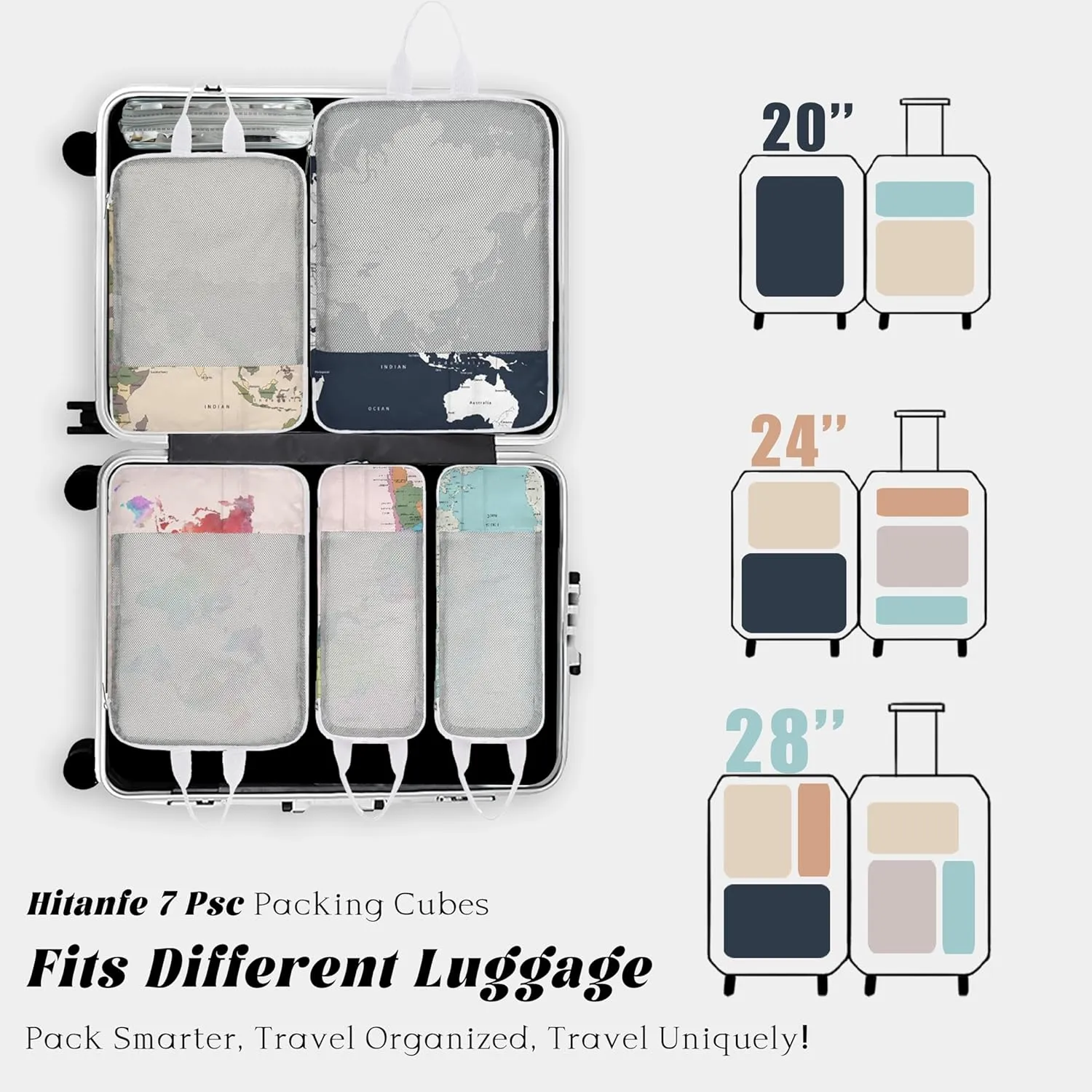 7 Pcs Compression Packing Cubes Travel for Suitcases, Luggage Organizer Washable Storage Bags Set for Backpack Travel- Packaging Cubes for Carry-Ons and Storage