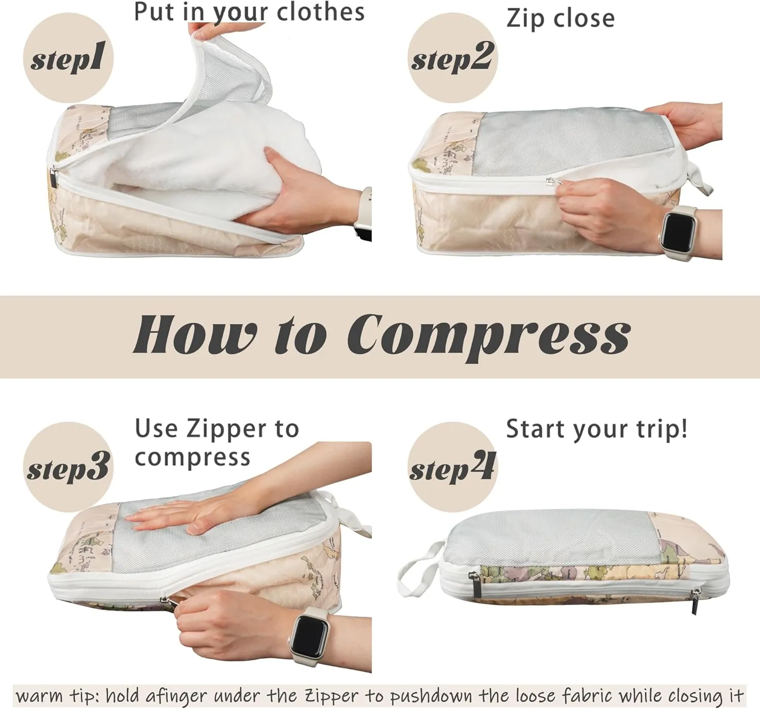 7 Pcs Compression Packing Cubes Travel for Suitcases, Luggage Organizer Washable Storage Bags Set for Backpack Travel- Packaging Cubes for Carry-Ons and Storage