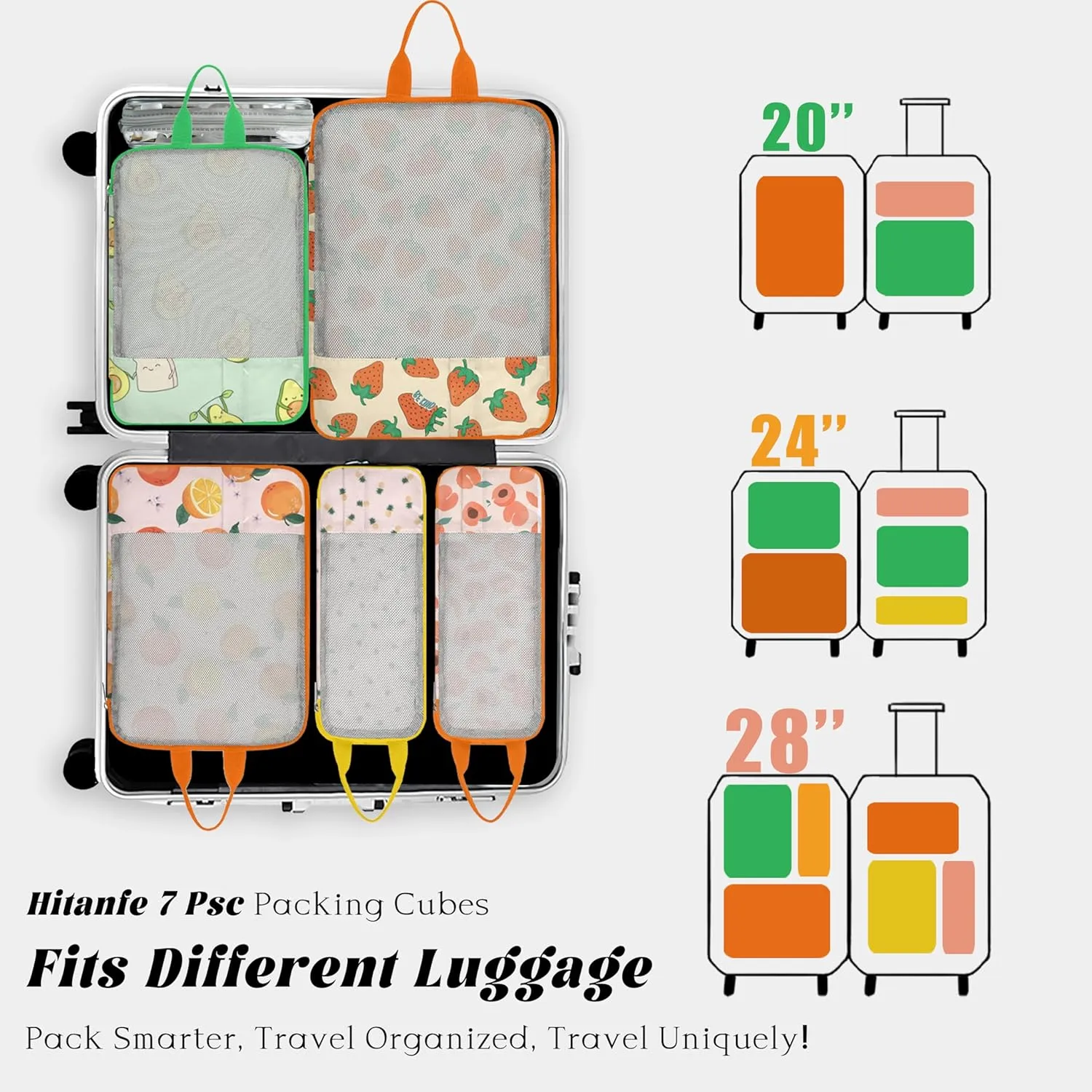 7 Pcs Compression Packing Cubes Travel for Suitcases, Luggage Organizer Washable Storage Bags Set for Backpack Travel- Packaging Cubes for Carry-Ons and Storage