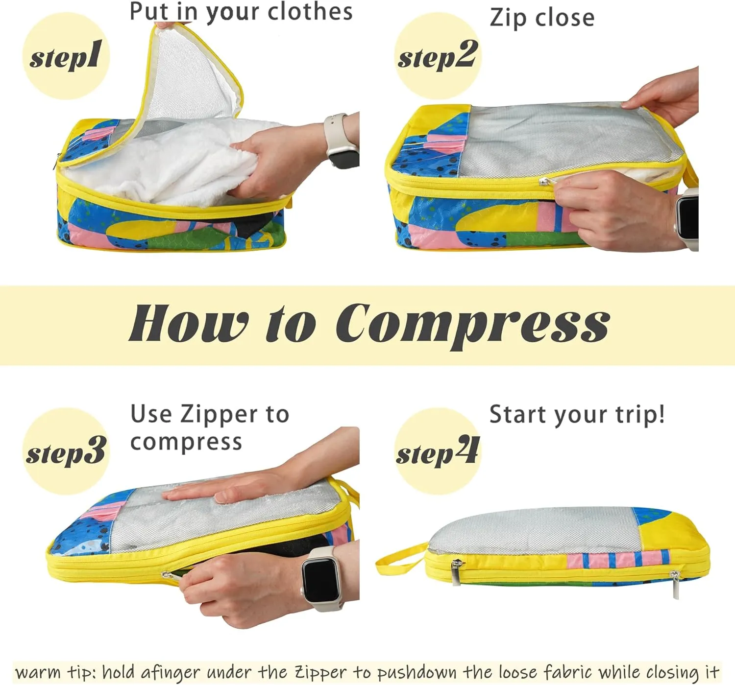 7 Pcs Compression Packing Cubes Travel for Suitcases, Luggage Organizer Washable Storage Bags Set for Backpack Travel- Packaging Cubes for Carry-Ons and Storage