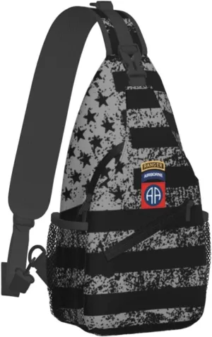 82nd Airborne with Ranger Sling Bag for Men, Small Crossbody Sling Bags, Mini Water Resistant Shoulder Daypack for Travel, Anti Thief Chest Bag for Hiking