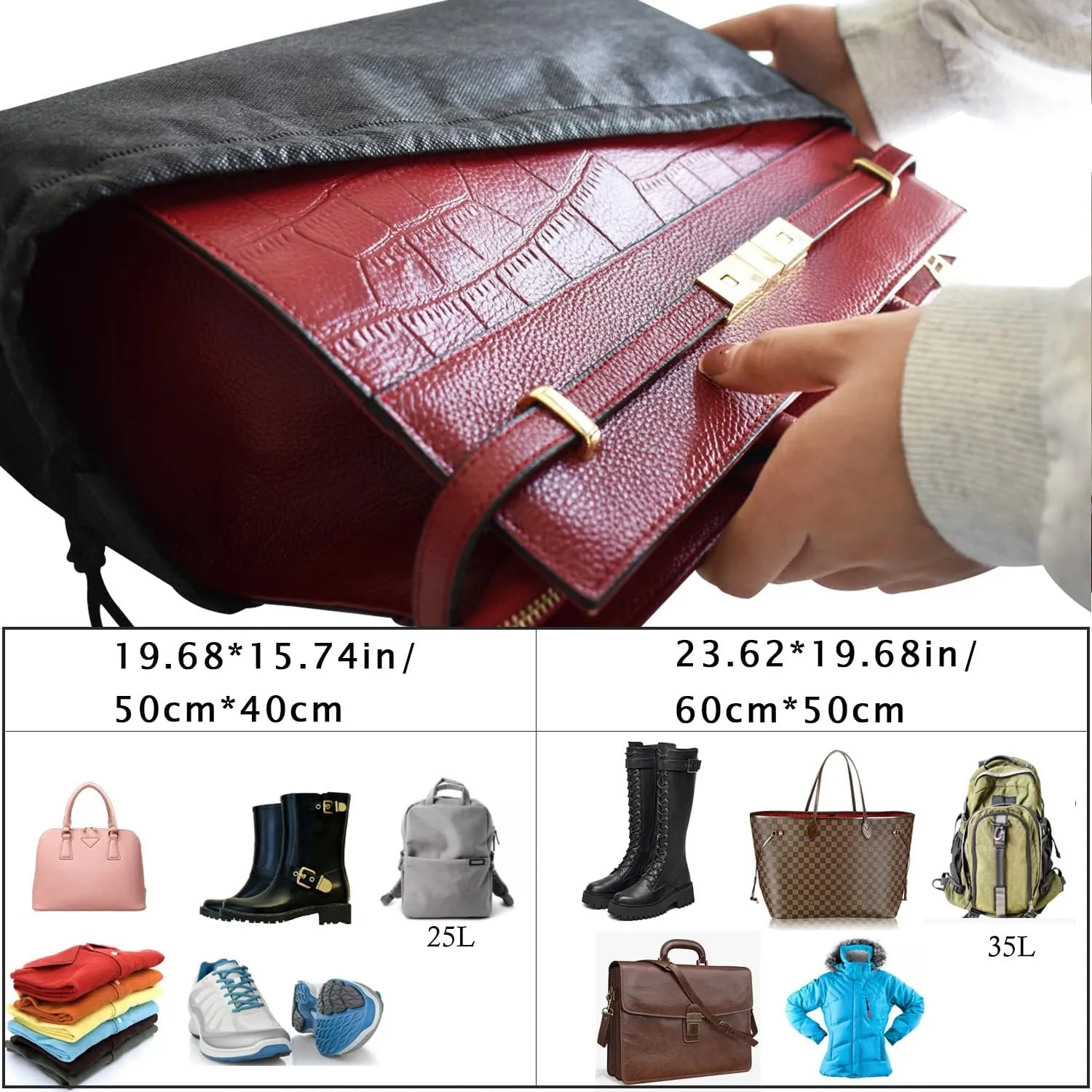 8PCS Dust Bags for Handbags Jumbo Travel Shoe Bags Purses Organizers Storage Bags with Rope Clear Window Dustproof Drawstring Bag Storage Pouch for Men and Women - Black, 19.7 x 15.7 in