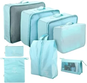 8Pcs Packing Cubes for Travel,Travel Cubes Set Foldable Suitcase Organizer Lightweight Luggage Storage Bags (Light Blue)