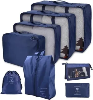 8Pcs Packing Cubes for Travel,Travel Cubes Set Foldable Suitcase Organizer Lightweight Luggage Storage Bags (Navy)