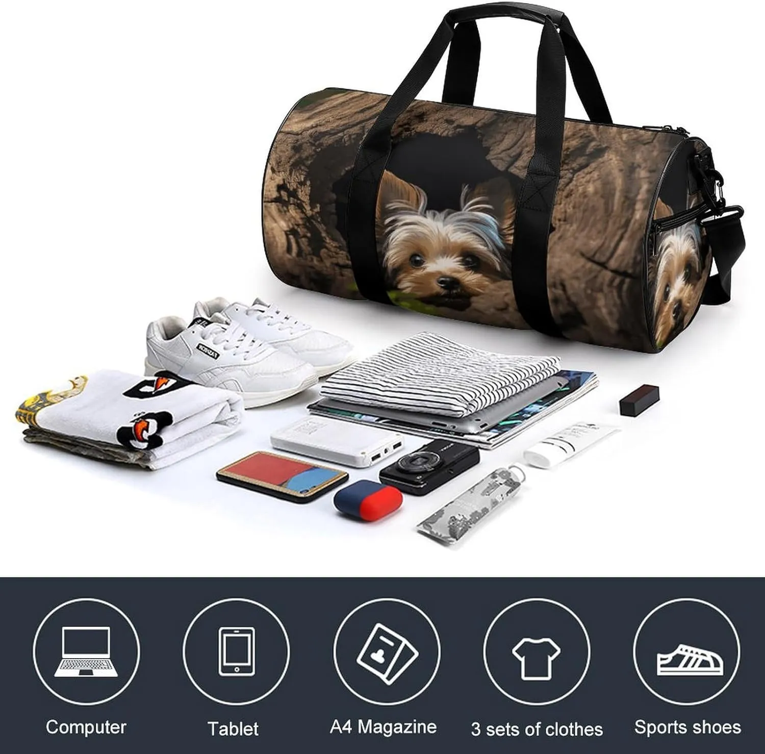 A Little Yorkshire Terrier Gym Bag Small Travel Duffle Bag with Compartment Carry On Weekender Bag for Women Men