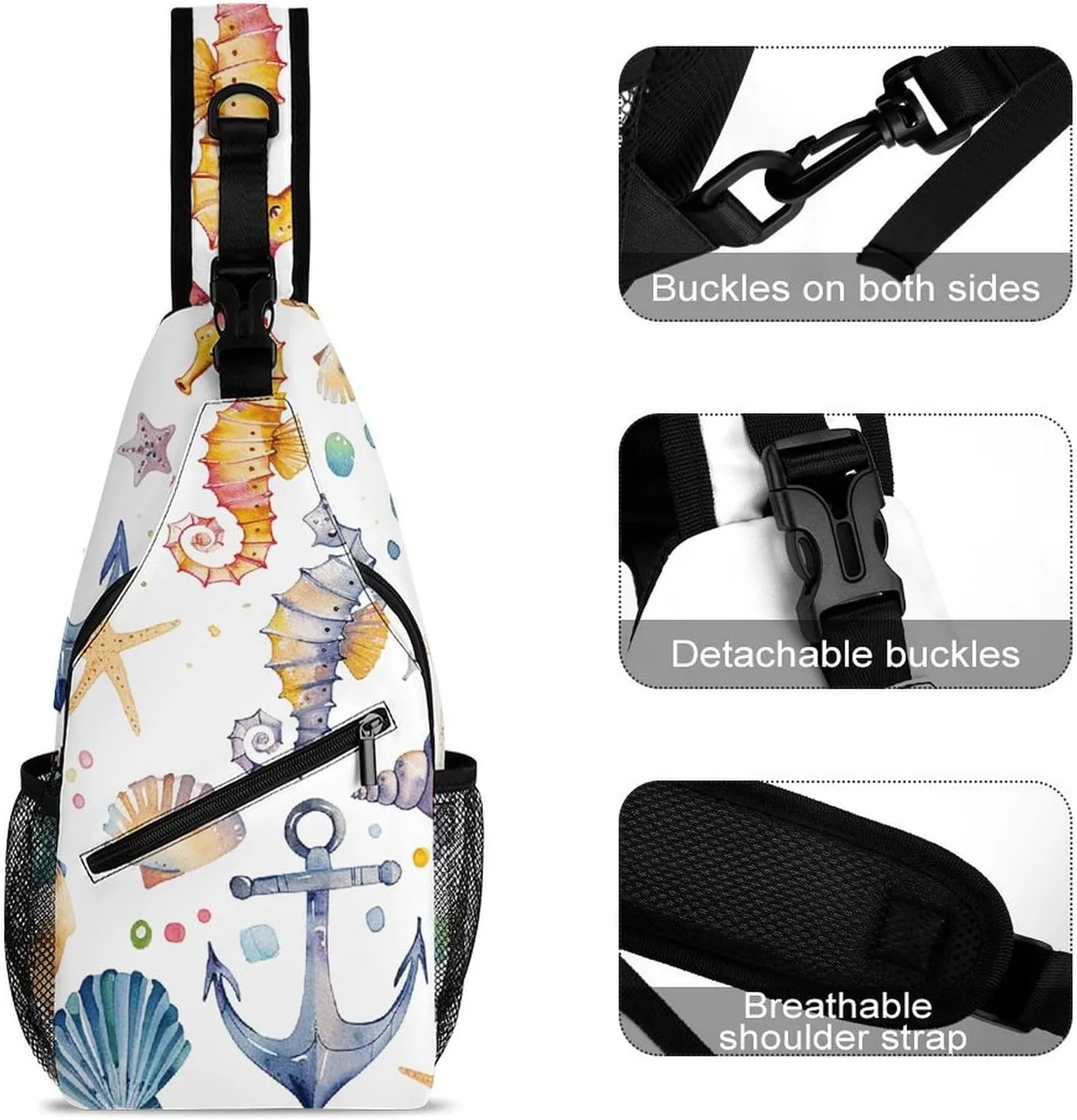 A Range of Sea Creatures Sling Bag Crossbody Bags Cross Body Bag Fanny Packs Chest Bags Sling Purses for Travel
