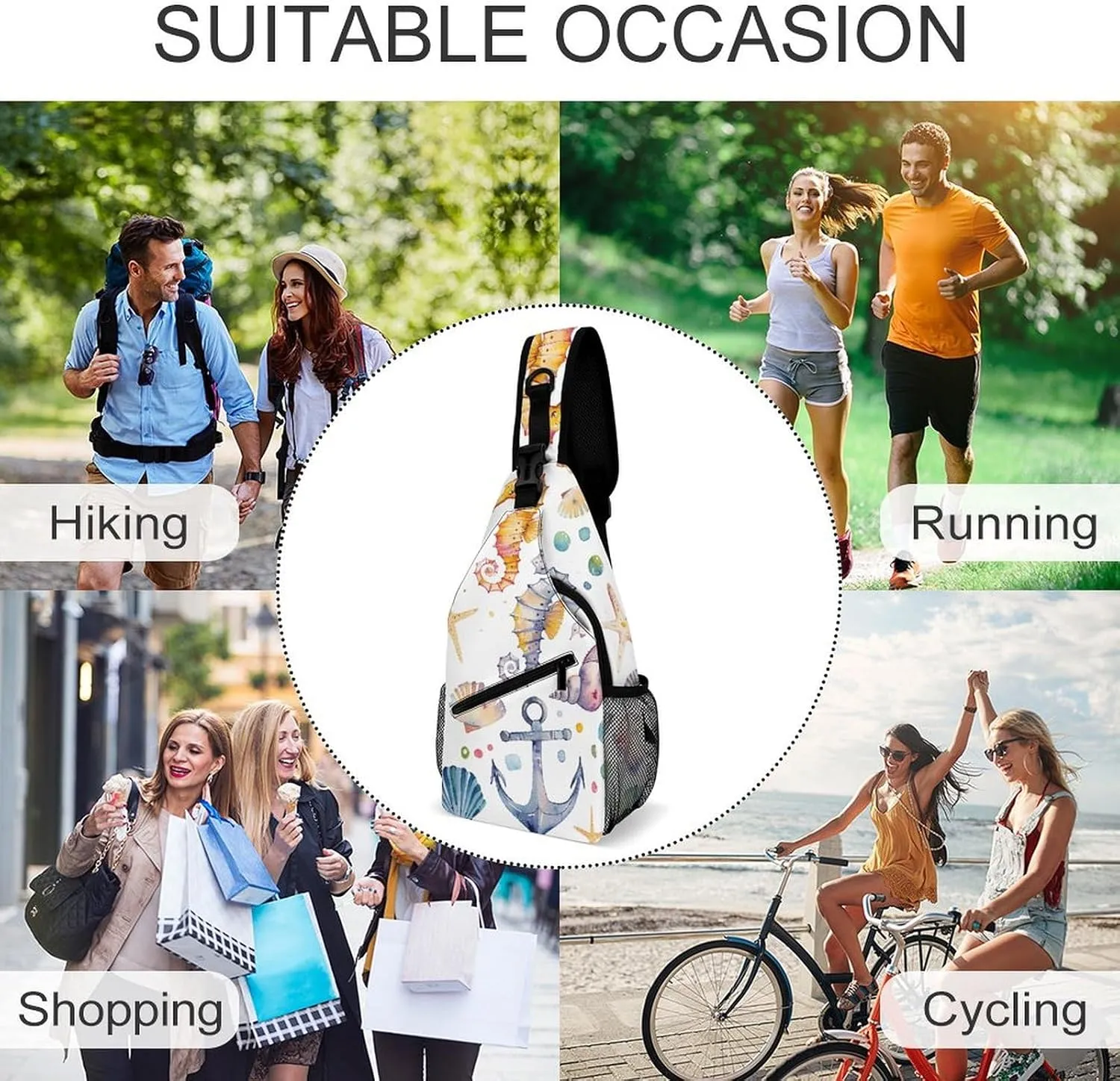 A Range of Sea Creatures Sling Bag Crossbody Bags Cross Body Bag Fanny Packs Chest Bags Sling Purses for Travel