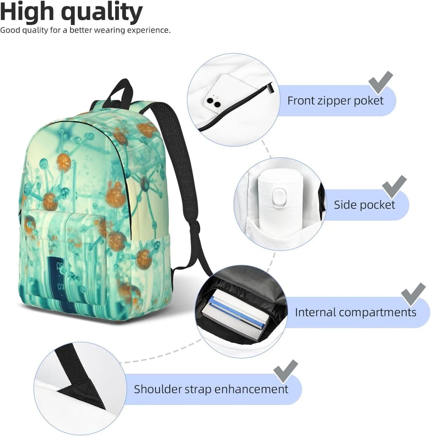 abstraction biology chemistry42 print Backpack Travel Backpacks for Women Men College Backpack Computer Bag for Travel