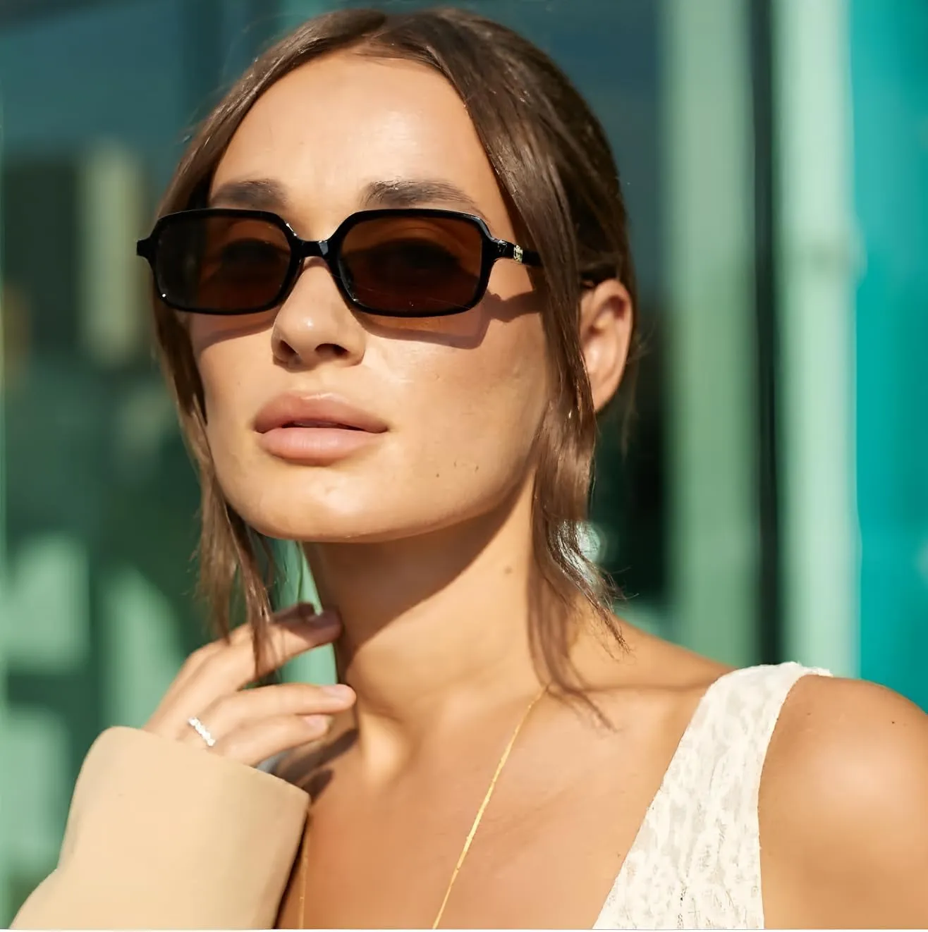 ADE WU Rectangle Sunglasses for Women Cute Vintage Trendy 90s Tiny Rectangular Sun Glasses