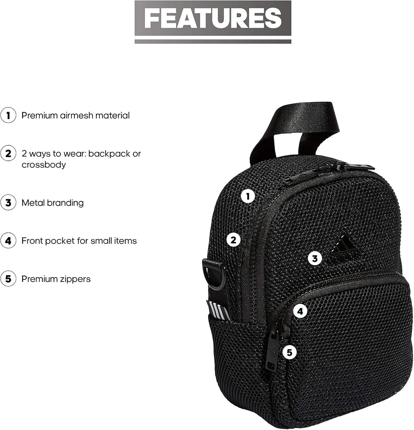 adidas Women's Airmesh Convertible Mini Backpack-Crossbody Bag, Black, One Size