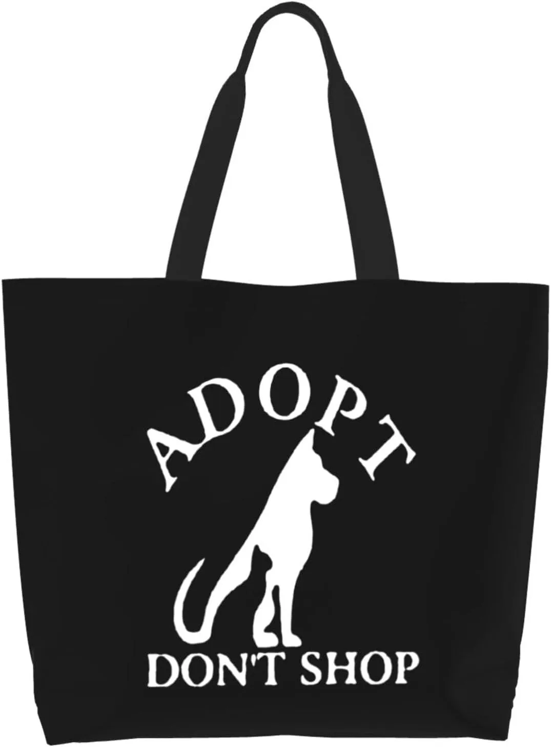 Adopt Don't Shop Canvas Tote Bags for Women, Ladies Shoulder Handbags Large Purse Lightweight Foldable Reusable Shopping Bag with Pockets for Work, Travel, 15.7x19.7in
