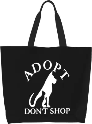 Adopt Don't Shop Canvas Tote Bags for Women, Ladies Shoulder Handbags Large Purse Lightweight Foldable Reusable Shopping Bag with Pockets for Work, Travel, 15.7x19.7in