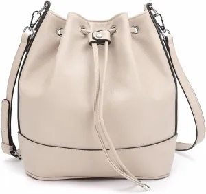 AFKOMST Leather Bucket Bags and Drawstring Crossbody Purse for Women Medium Tote and Hobo Handbags with 2 Shouder Straps