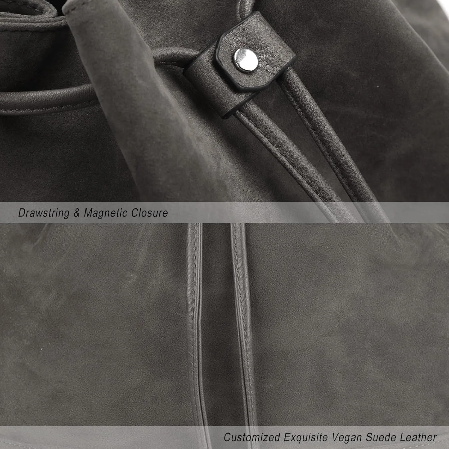 AFKOMST Leather Bucket Bags and Drawstring Crossbody Purse for Women Medium Tote and Hobo Handbags with 2 Shouder Straps
