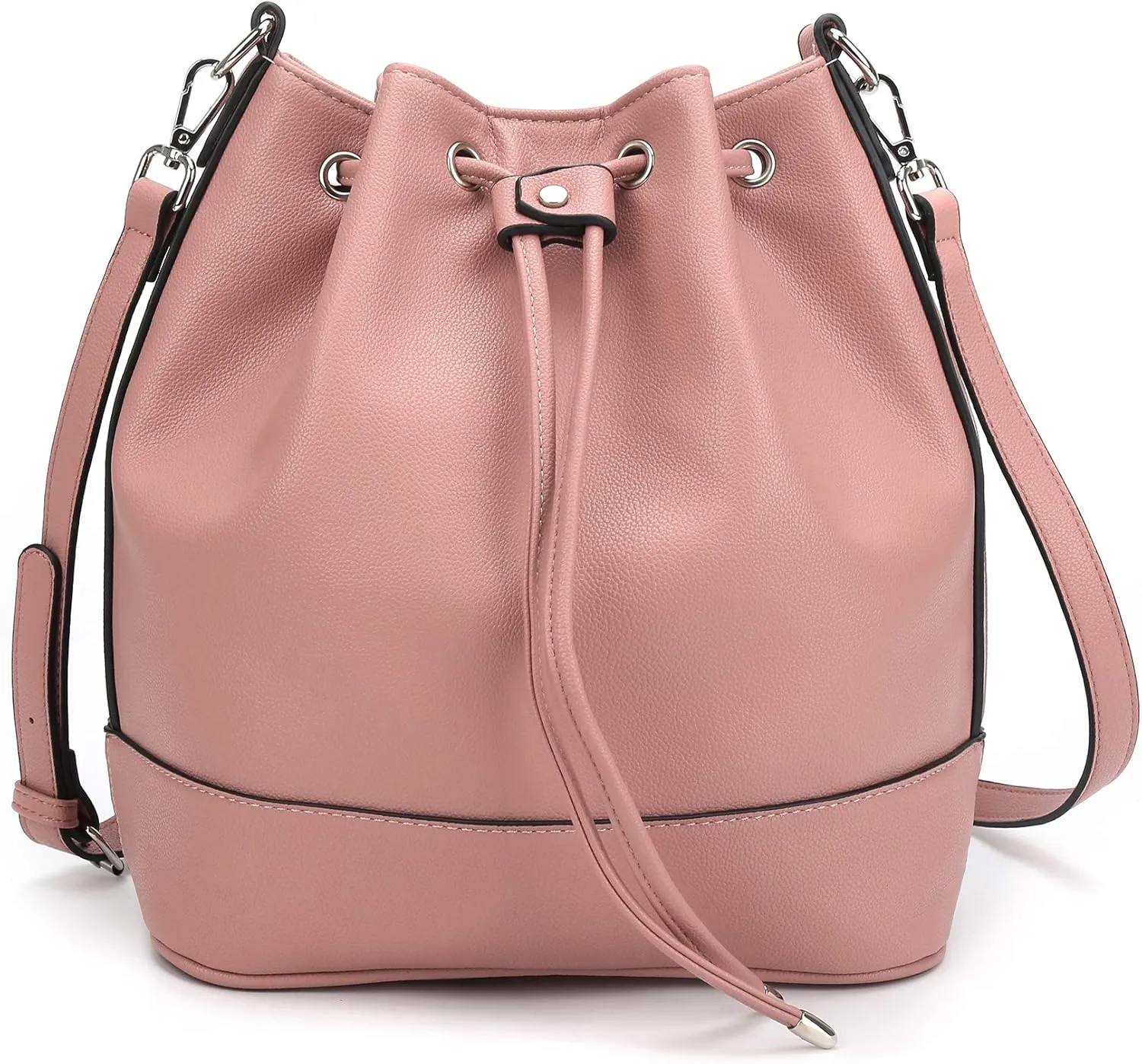 AFKOMST Leather Bucket Bags and Drawstring Crossbody Purse for Women Medium Tote and Hobo Handbags with 2 Shouder Straps