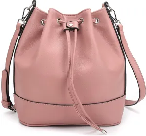 AFKOMST Leather Bucket Bags and Drawstring Crossbody Purse for Women Medium Tote and Hobo Handbags with 2 Shouder Straps