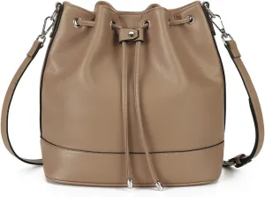 AFKOMST Leather Bucket Bags and Drawstring Crossbody Purse for Women Medium Tote and Hobo Handbags with 2 Shouder Straps