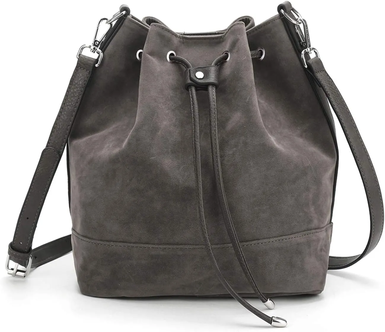 AFKOMST Leather Bucket Bags and Drawstring Crossbody Purse for Women Medium Tote and Hobo Handbags with 2 Shouder Straps